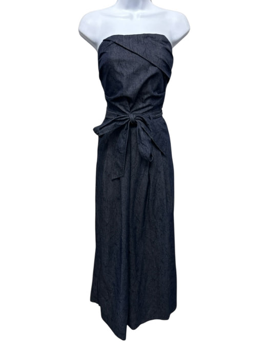 En Saison Size S Dark Wash Cotton Denim Strapless Floral Jacquard Jumpsuit Dark Wash / S