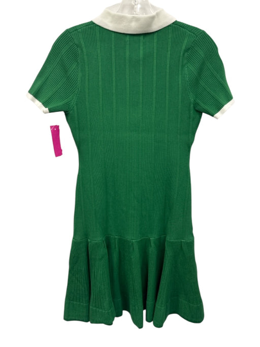 Maeve Size S Green & White Viscose Blend Ribbed Knit Short Sleeve Dress Green & White / S