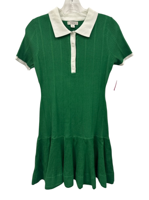 Maeve Size S Green & White Viscose Blend Ribbed Knit Short Sleeve Dress Green & White / S
