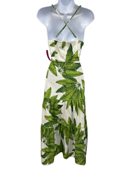Farm Rio Size S White & Green Cotton Palm Fronds Print Sleeveless Dress White & Green / S