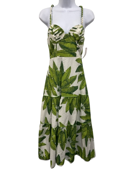 Farm Rio Size S White & Green Cotton Palm Fronds Print Sleeveless Dress White & Green / S