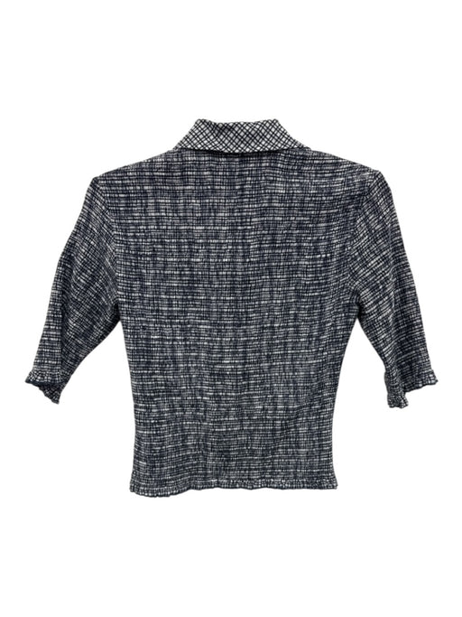 Nation Los Angeles Size S White & Navy Blue Pima Cotton Checked Shirred Top White & Navy Blue / S