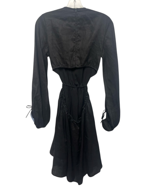 Dissh Size 4 Black Linen Long Balloon Sleeve Cutout Back Zip Back Dress Black / 4