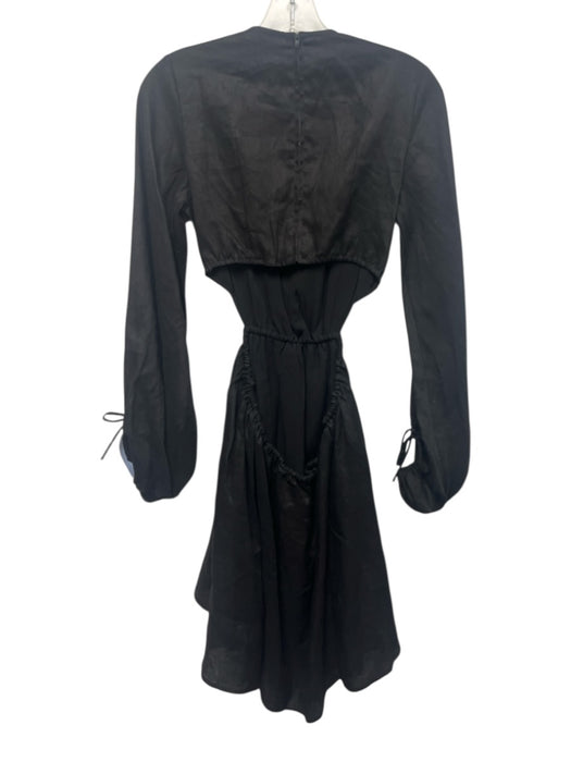 Dissh Size 4 Black Linen Long Balloon Sleeve Cutout Back Zip Back Dress Black / 4