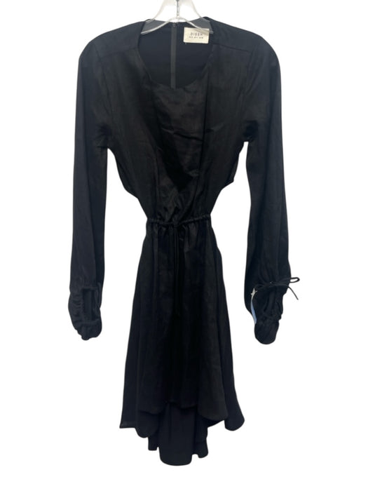Dissh Size 4 Black Linen Long Balloon Sleeve Cutout Back Zip Back Dress Black / 4