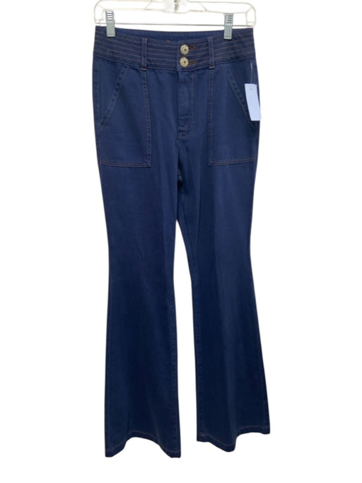 Maliparmi Size 27 Blue & Tan Cotton Blend Zip & Button Contrast Stitch Pants Blue & Tan / 27