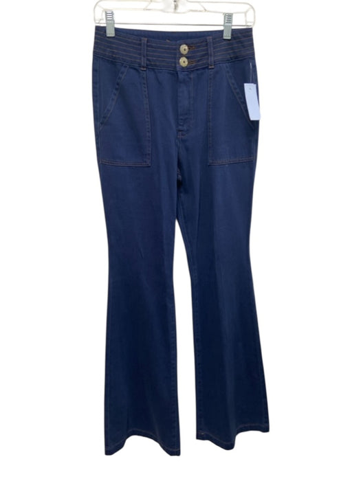 Maliparmi Size 27 Blue & Tan Cotton Blend Zip & Button Contrast Stitch Pants Blue & Tan / 27