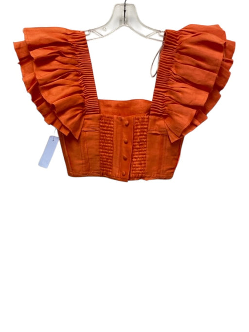 Aje. Size 4 Orange Viscose & Linen Tiered Short Sleeve Crop Yoke Skirt Set Orange / 4