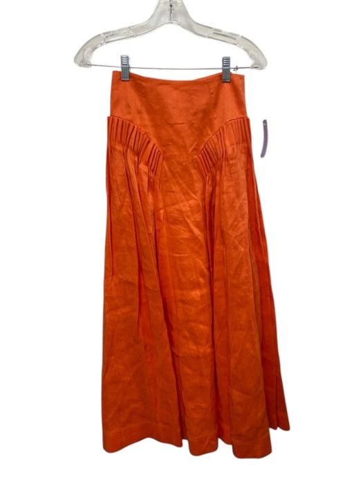 Aje. Size 4 Orange Viscose & Linen Tiered Short Sleeve Crop Yoke Skirt Set Orange / 4
