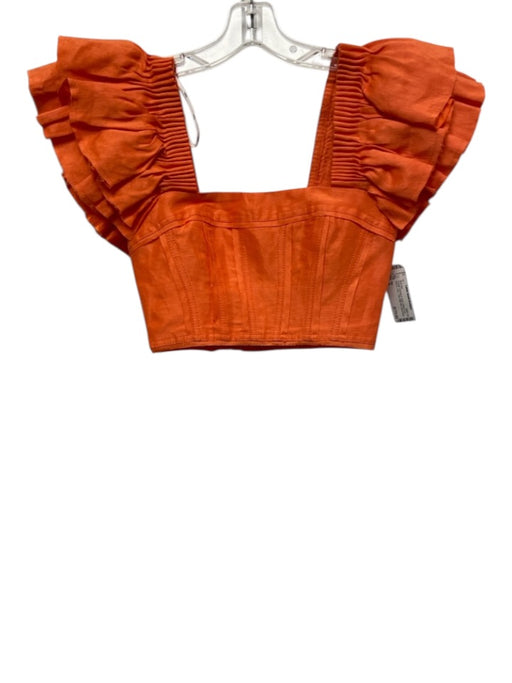 Aje. Size 4 Orange Viscose & Linen Tiered Short Sleeve Crop Yoke Skirt Set Orange / 4
