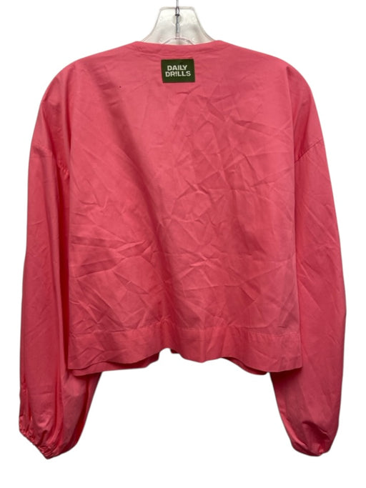 Daily Drills Size XS Pink Cotton Long Balloon Sleeve Open Front Tie Front Top Pink / XS