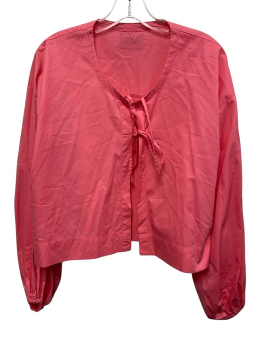 Daily Drills Size XS Pink Cotton Long Balloon Sleeve Open Front Tie Front Top Pink / XS