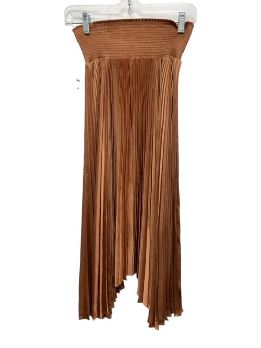 A.L.C. Size 4 Cognac Brown Polyester Shirred Waist Pleated Asymmetric Hem Skirt Cognac Brown / 4