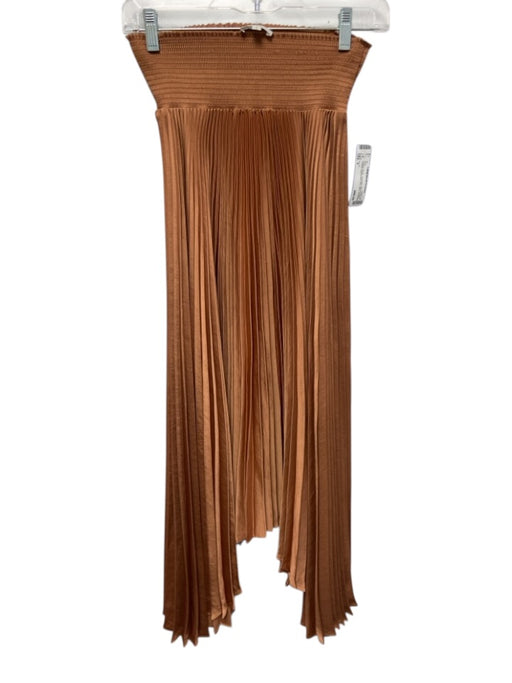 A.L.C. Size 4 Cognac Brown Polyester Shirred Waist Pleated Asymmetric Hem Skirt Cognac Brown / 4