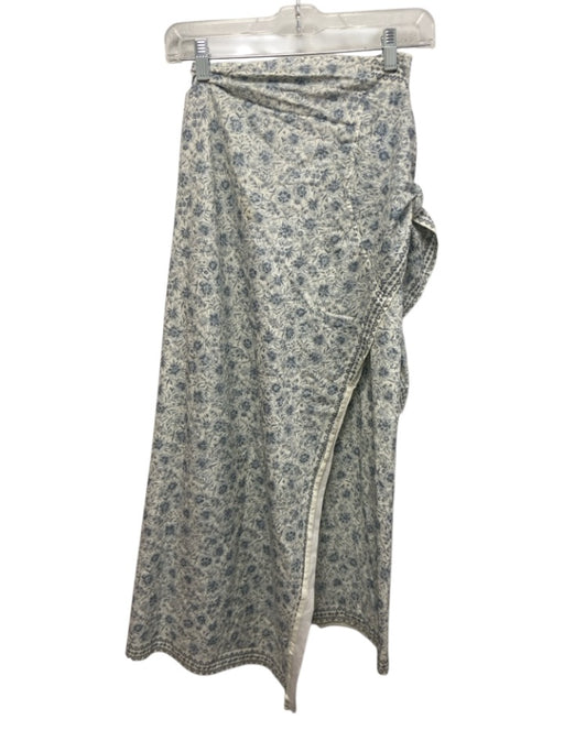 Baybala Size S White & Blue Cotton Floral Wrap Maxi Skirt White & Blue / S