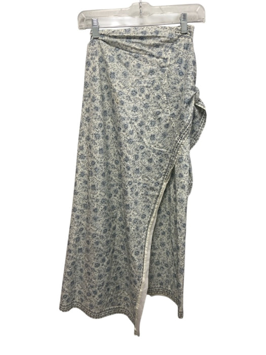 Baybala Size S White & Blue Cotton Floral Wrap Maxi Skirt White & Blue / S