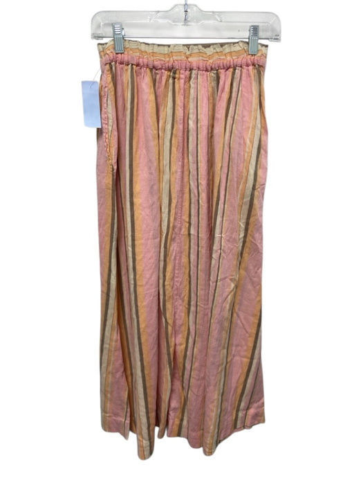 XiRENA Size XS Pink, Cream & Brown Cotton Elastic Waist Vertical Stripes Skirt Pink, Cream & Brown / XS