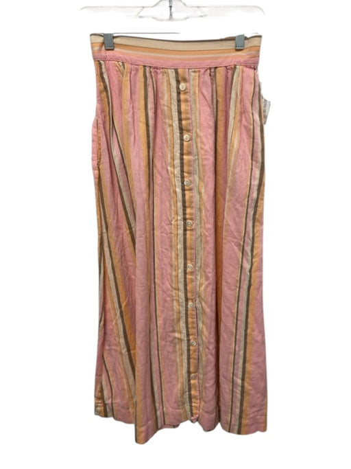 XiRENA Size XS Pink, Cream & Brown Cotton Elastic Waist Vertical Stripes Skirt Pink, Cream & Brown / XS