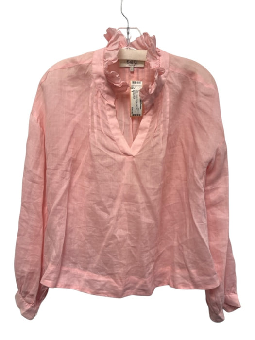 Sea New York Size 4 Light Pink Ramie Long Sleeve Ruffle mock neck Split Neck Top Light Pink / 4
