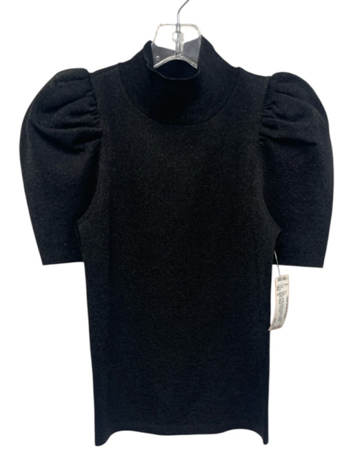 Alice + Olivia Size S Black & Silver Wool & Polyester Short Puff Sleeve Top Black & Silver / S