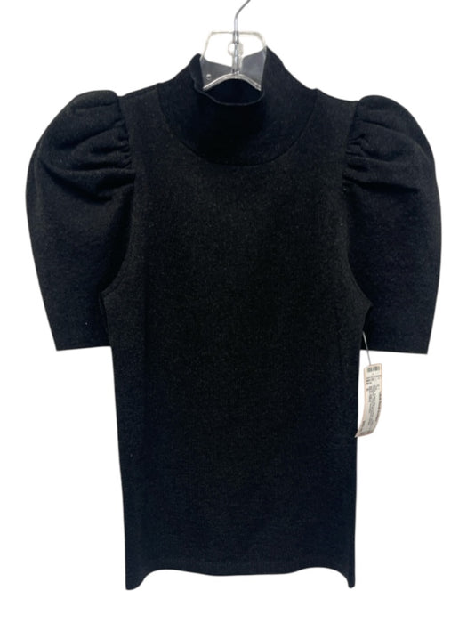Alice + Olivia Size S Black & Silver Wool & Polyester Short Puff Sleeve Top Black & Silver / S
