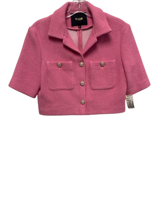 Maje Size 36 Pink Polyester & Cotton Short Sleeve Gold Buttons Collar Jacket Pink / 36