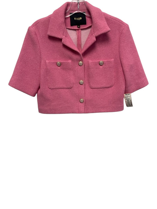 Maje Size 36 Pink Polyester & Cotton Short Sleeve Gold Buttons Collar Jacket Pink / 36