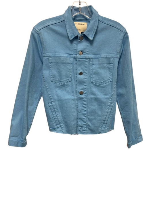 L'agence Size M Sky Blue Cotton & Spandex Denim Collar Fringe hem Jacket Sky Blue / M
