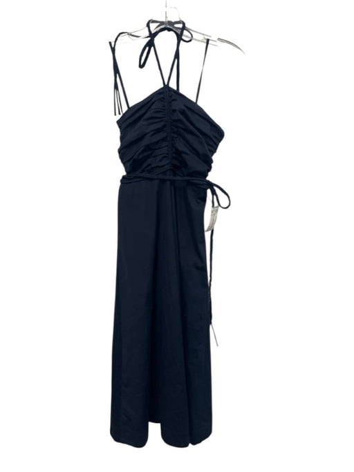 Veronica Beard Size 2 Navy Blue Cotton & Elastane Tie Halter Braided Midi Dress Navy Blue / 2