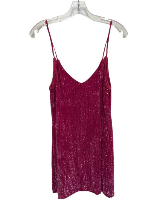 Retrofete Size S Hot pink Viscose Spaghetti Strap Fully Sequined V Neck Dress Hot pink / S