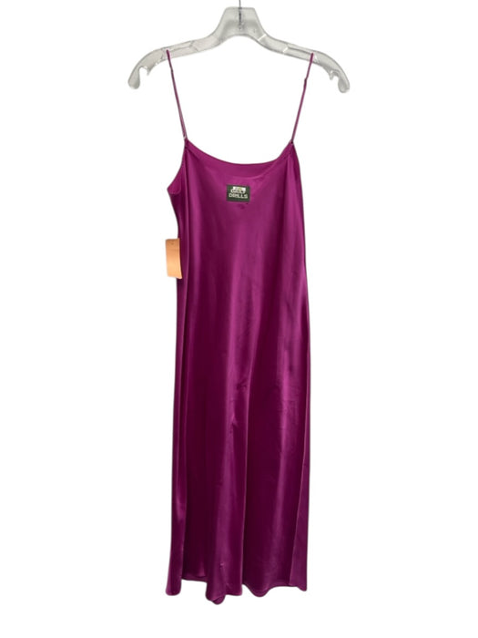 Daily Drills Size S Fuschia Pink Polyester Satin Spaghetti Strap Midi Dress Fuschia Pink / S