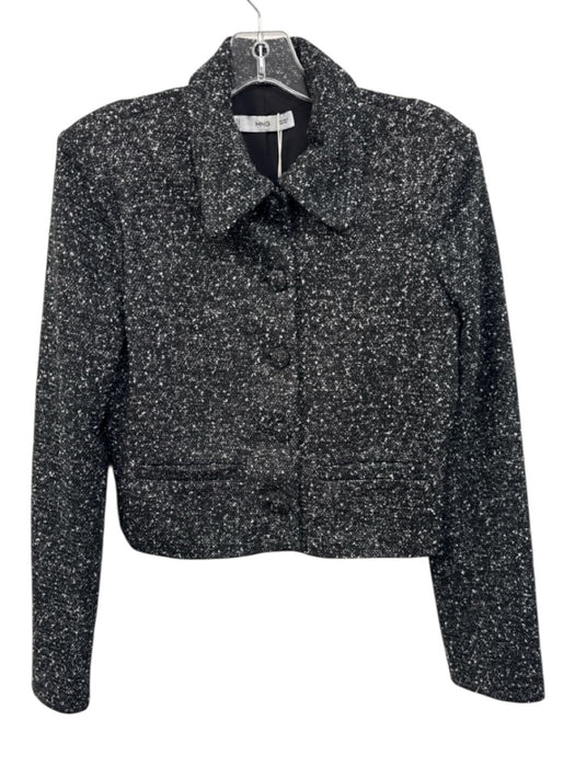 MNG by Mango Size S Black & White Polyester & Acrylic Tweed Collar Jacket Black & White / S