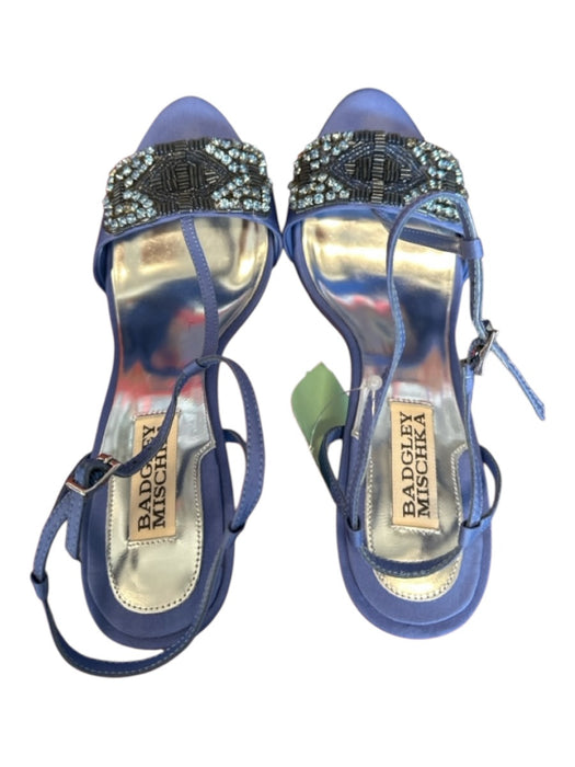 Badgley Mischka Shoe Size 8 Periwinkle Satin Beaded Jewel Open Toe Straps Heels Periwinkle / 8