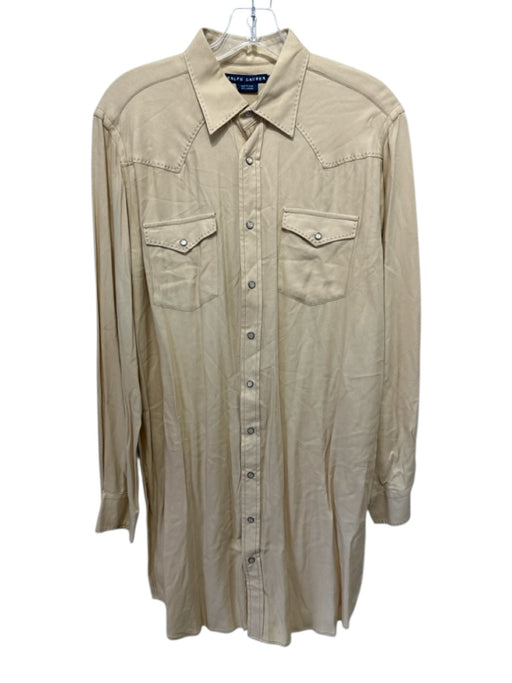 Ralph Lauren Size 14 Beige Viscose Long Sleeve Button Up Collar Below knee Dress Beige / 14