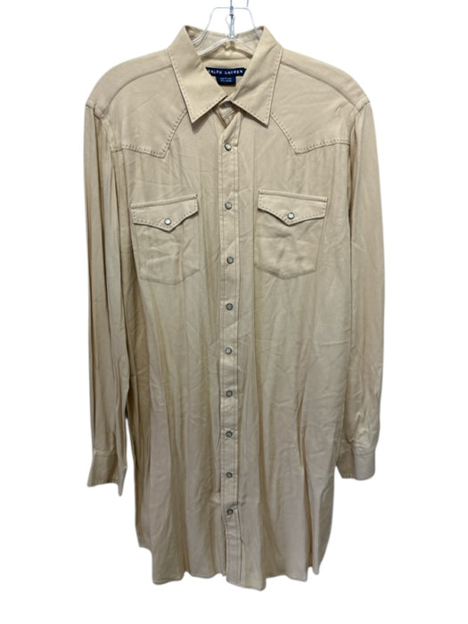 Ralph Lauren Size 14 Beige Viscose Long Sleeve Button Up Collar Below knee Dress Beige / 14