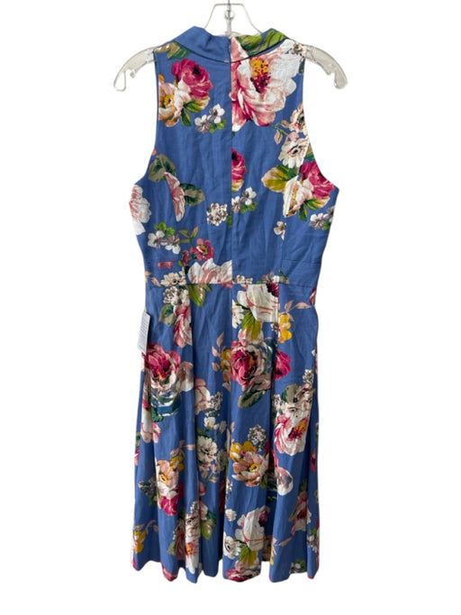 Eliza J Size 12 Blue & Multi Linen & Rayon Sleeveless Floral Surplice Maxi Dress Blue & Multi / 12