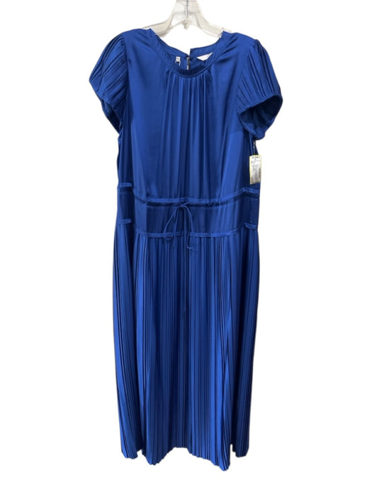 Rebecca Taylor Size L Royal Blue Polyester Pleated Cap Sleeve Maxi Pleated Dress Royal Blue / L