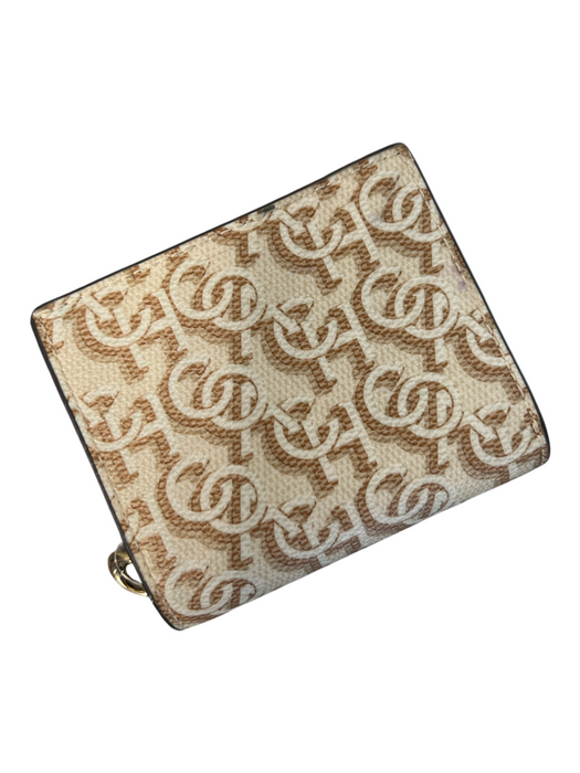 Coach Brown Leather Gold hardware Coin Pouch Logo Print Zipper Wallets Brown