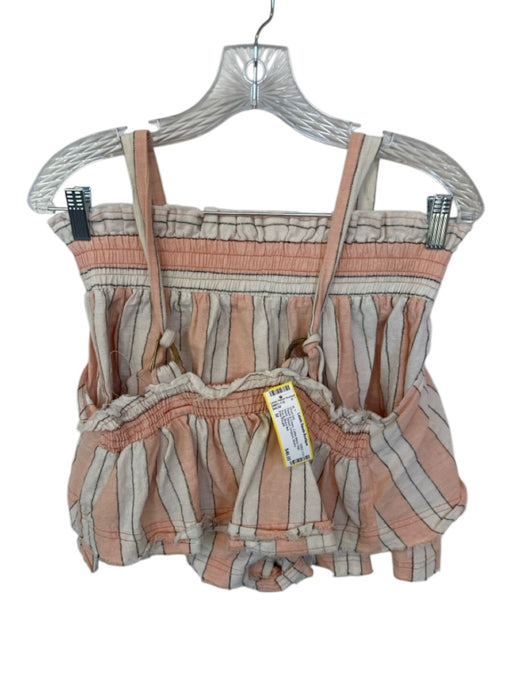 Free People Size M Peach & Cream Cotton Blend High Waist Striped Short Set Peach & Cream / M