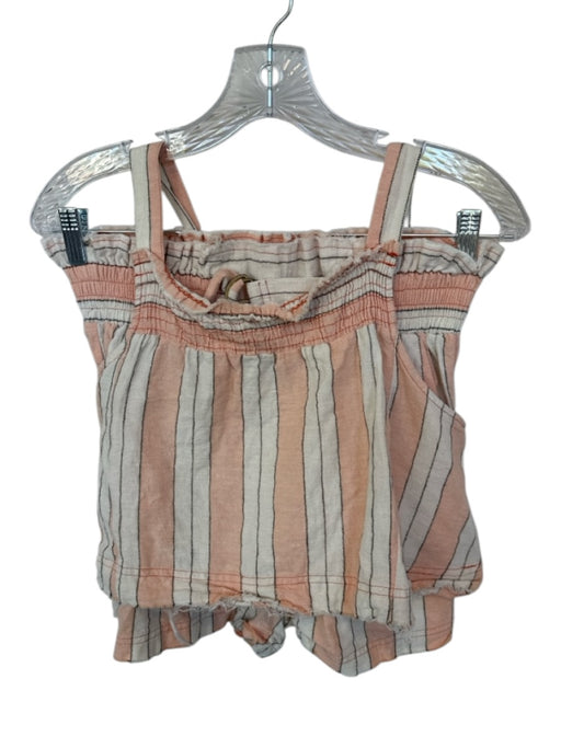 Free People Size M Peach & Cream Cotton Blend High Waist Striped Short Set Peach & Cream / M