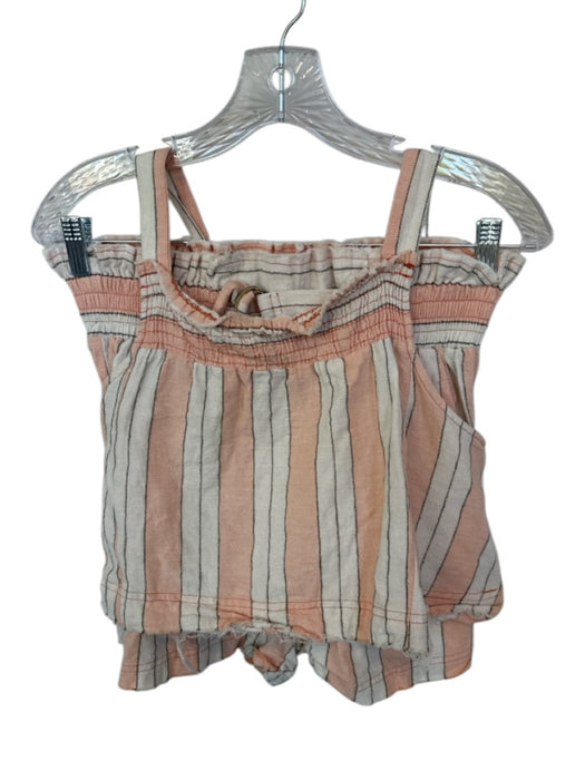 Free People Size M Peach & Cream Cotton Blend High Waist Striped Short Set Peach & Cream / M