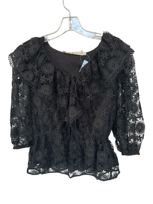 Marie Oliver Size S Black Polyester Guipere Lace Overlay Long Sleeve Top Black / S