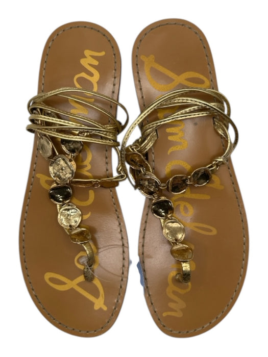 Sam Edelman Shoe Size 6 Gold Metal Embellished Thong Wrap Ankle Sandals Gold / 6