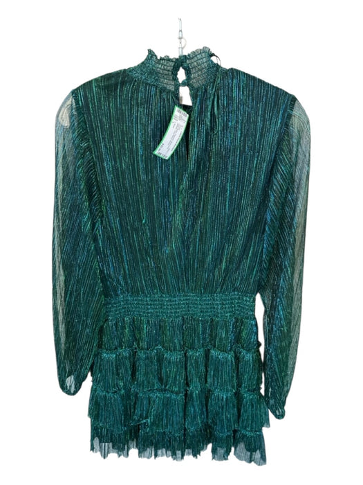 1. State Size L Teal Green Polyester Mock Neck Metallic Long Sleeve Dress Teal Green / L