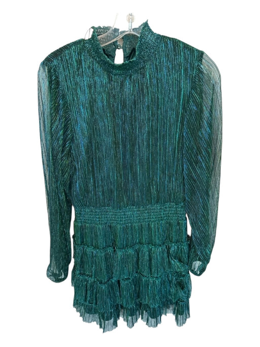 1. State Size L Teal Green Polyester Mock Neck Metallic Long Sleeve Dress Teal Green / L