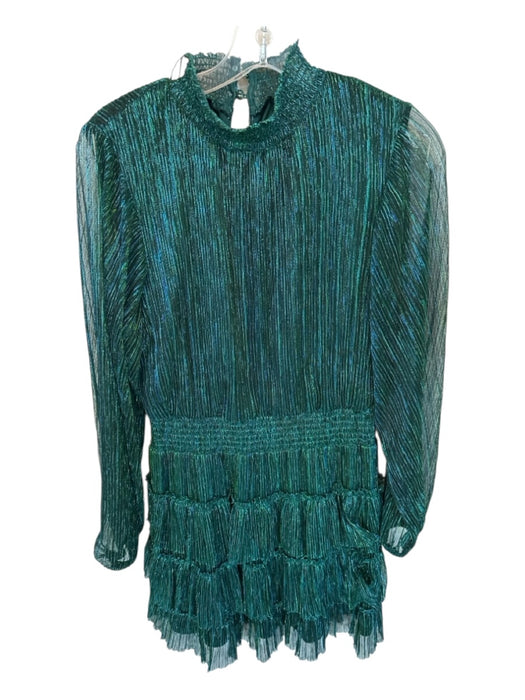 1. State Size L Teal Green Polyester Mock Neck Metallic Long Sleeve Dress Teal Green / L