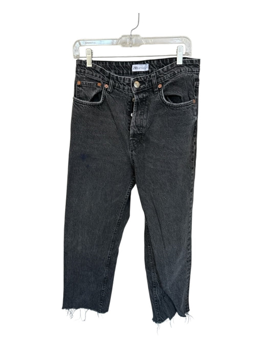 Zara Size 8 Black Cotton High Waist Button Fly Straight Leg Raw Hem Jeans Black / 8