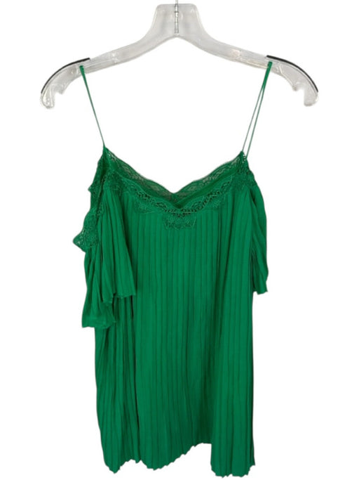 Alice & Olivia Size S Green Viscose Spaghetti Strap Pleated Lace Detail Dress Green / S