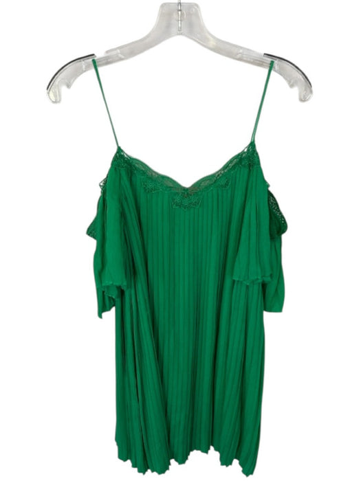 Alice & Olivia Size S Green Viscose Spaghetti Strap Pleated Lace Detail Dress Green / S