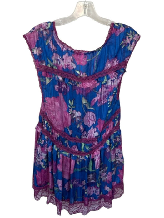 Free People Size XS Blue & Purple Polyester Sleeveless Flowers Lace Slip Dress Blue & Purple / XS